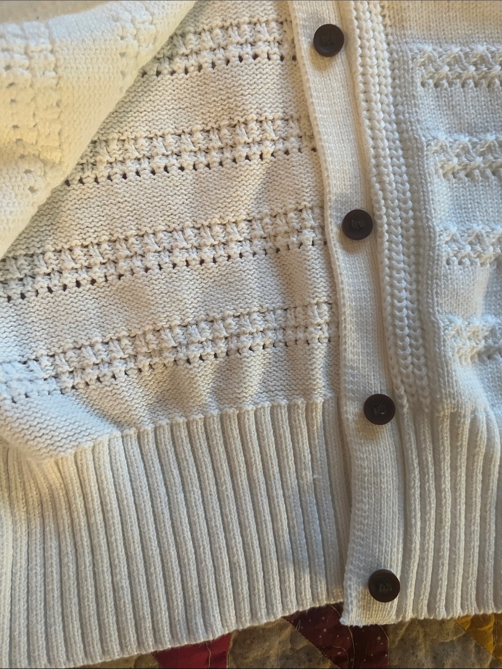 White Puff-Sleeve Button-Up Knit Cardigan - Picture 3 of 6